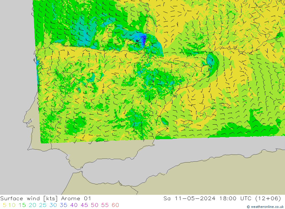 Vento 10 m Arome 01 sab 11.05.2024 18 UTC