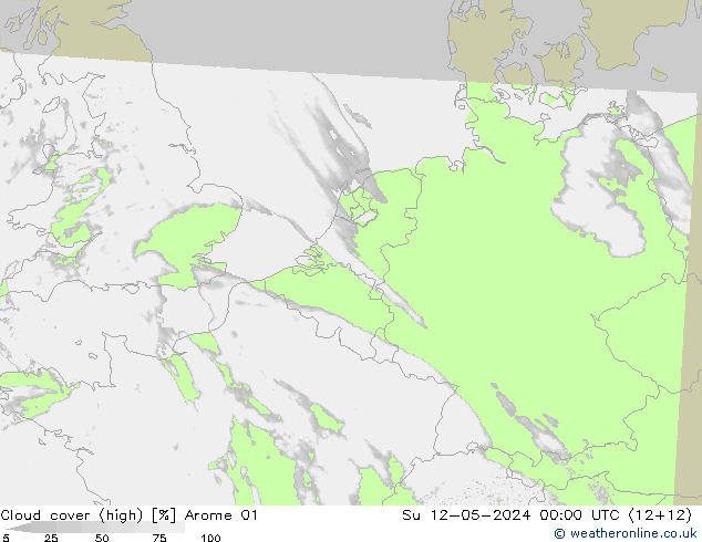 Cloud cover (high) Arome 01 Su 12.05.2024 00 UTC