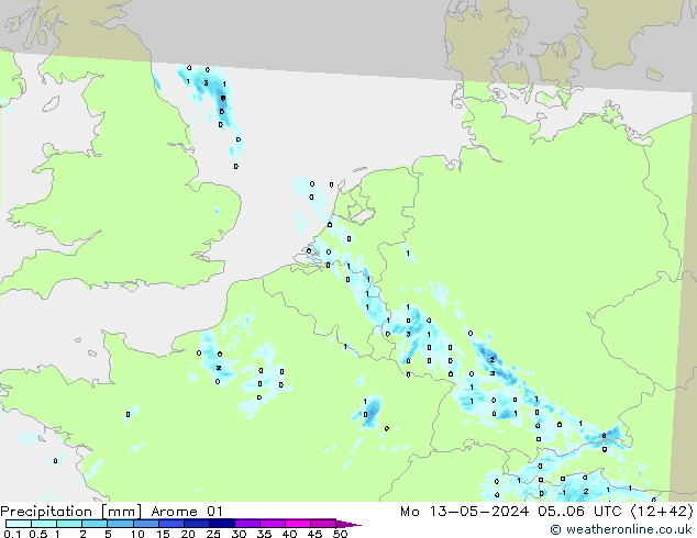 Niederschlag Arome 01 Mo 13.05.2024 06 UTC