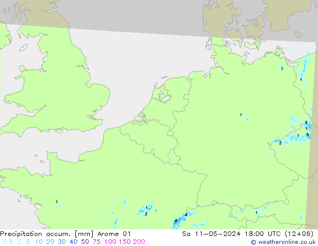 Precipitación acum. Arome 01 sáb 11.05.2024 18 UTC