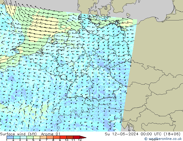 Surface wind (bft) Arome 01 Ne 12.05.2024 00 UTC