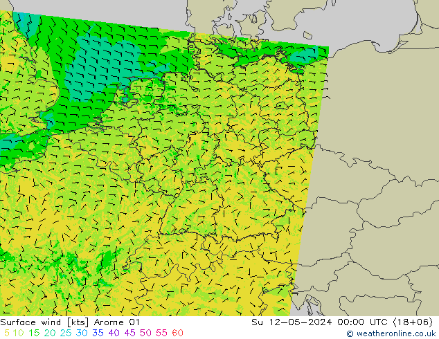 风 10 米 Arome 01 星期日 12.05.2024 00 UTC