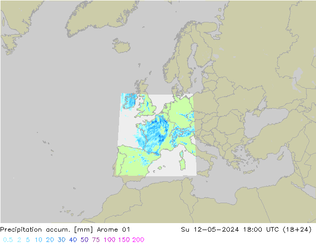 Precipitation accum. Arome 01  12.05.2024 18 UTC