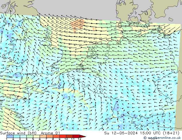 Surface wind (bft) Arome 01 Su 12.05.2024 15 UTC