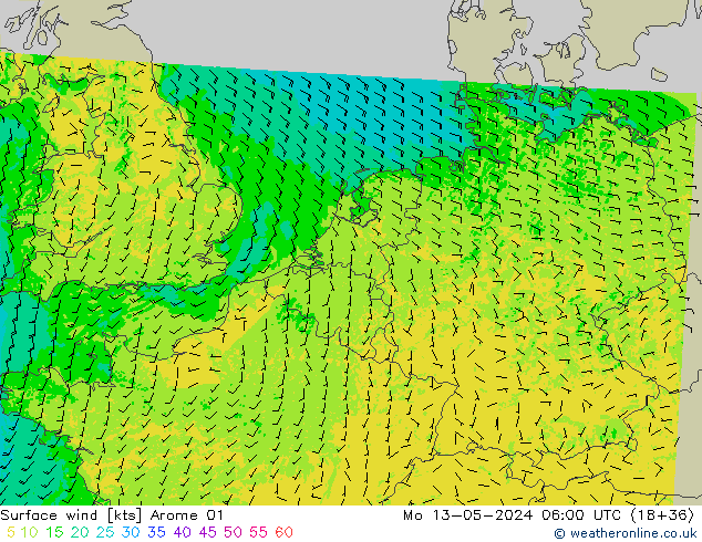 Wind 10 m Arome 01 ma 13.05.2024 06 UTC