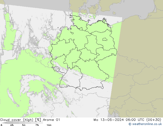 Bewolking (Hoog) Arome 01 ma 13.05.2024 06 UTC