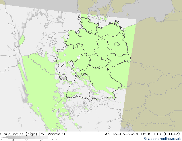 vysoký oblak Arome 01 Po 13.05.2024 18 UTC