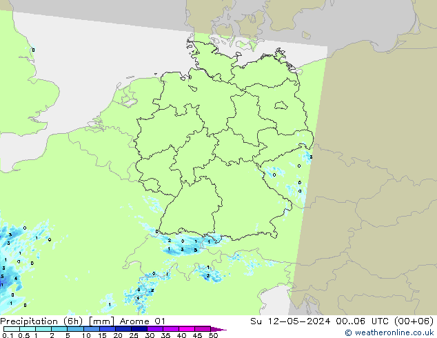 降水量 (6h) Arome 01 星期日 12.05.2024 06 UTC