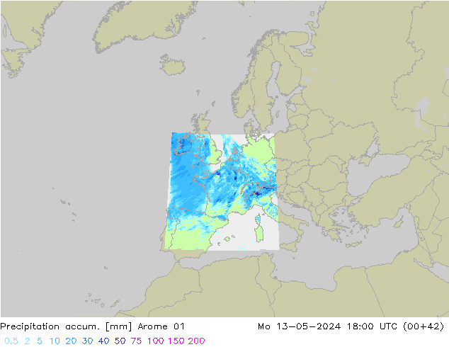 Precipitation accum. Arome 01 lun 13.05.2024 18 UTC