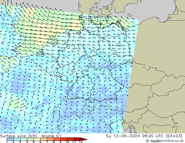 Surface wind (bft) Arome 01 Su 12.05.2024 06 UTC