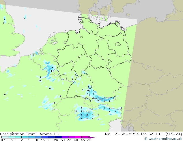 Neerslag Arome 01 ma 13.05.2024 03 UTC