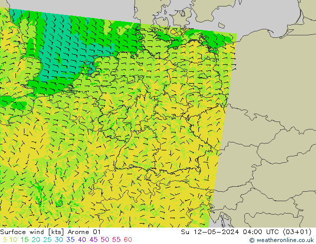 风 10 米 Arome 01 星期日 12.05.2024 04 UTC