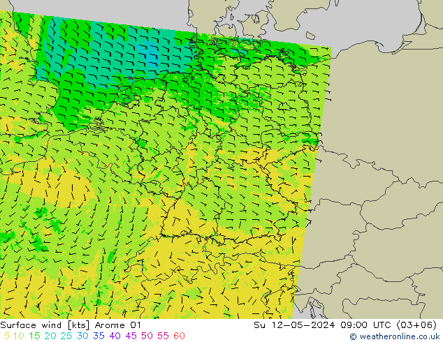 风 10 米 Arome 01 星期日 12.05.2024 09 UTC