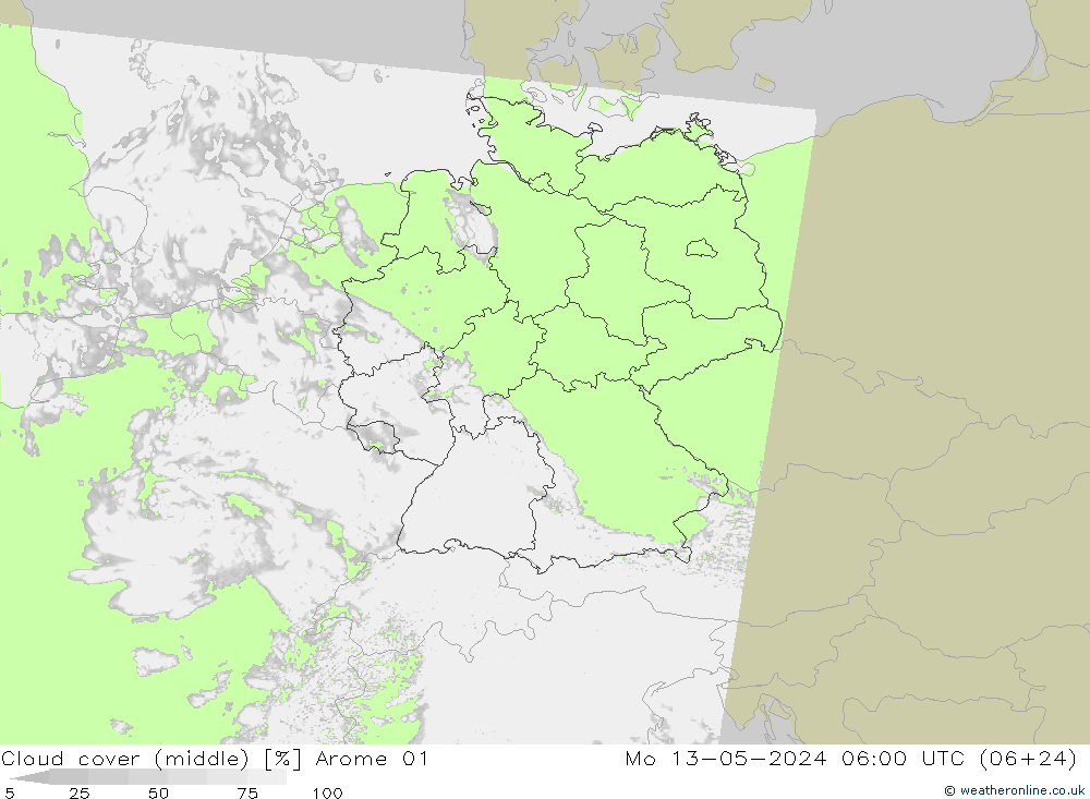 oblačnosti uprostřed Arome 01 Po 13.05.2024 06 UTC