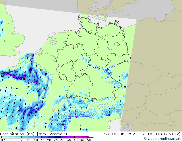 Precipitación (6h) Arome 01 dom 12.05.2024 18 UTC