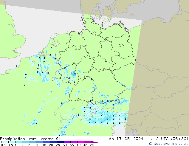 Srážky Arome 01 Po 13.05.2024 12 UTC