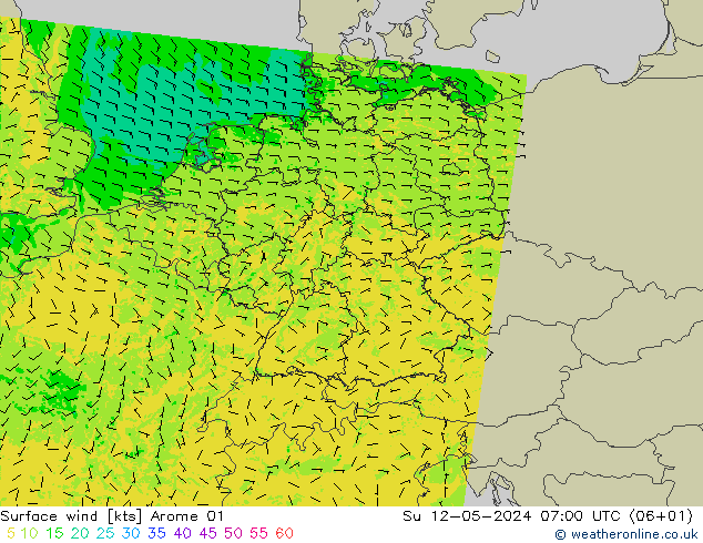 Surface wind Arome 01 Su 12.05.2024 07 UTC
