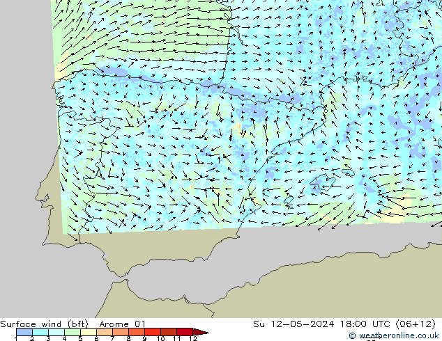 ве�Bе�@ 10 m (bft) Arome 01 Вс 12.05.2024 18 UTC