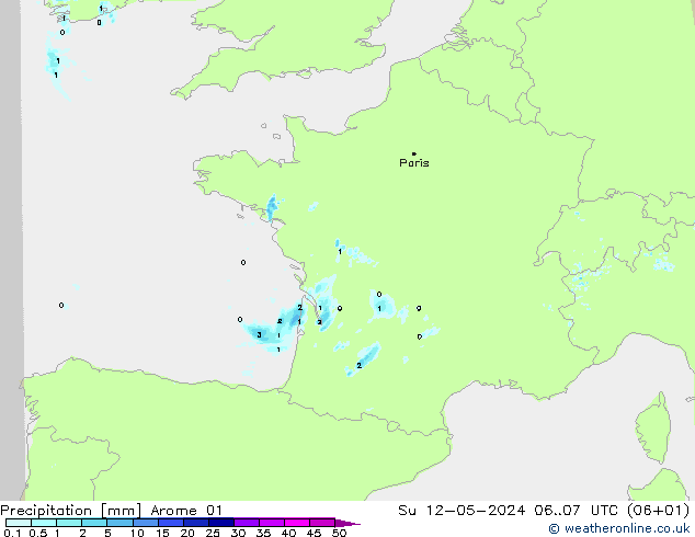 Niederschlag Arome 01 So 12.05.2024 07 UTC