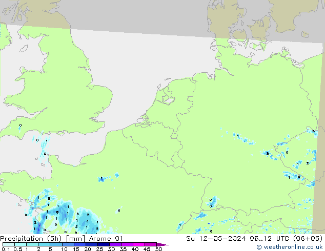 Precipitation (6h) Arome 01 Su 12.05.2024 12 UTC