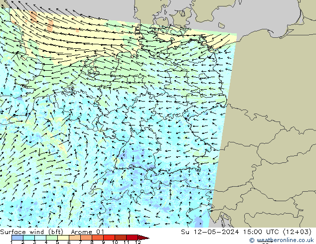 Bodenwind (bft) Arome 01 So 12.05.2024 15 UTC
