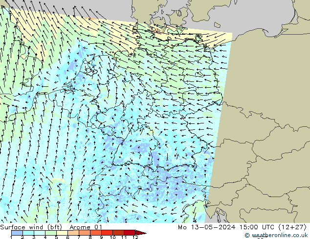 Surface wind (bft) Arome 01 Po 13.05.2024 15 UTC