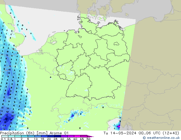 Précipitation (6h) Arome 01 mar 14.05.2024 06 UTC