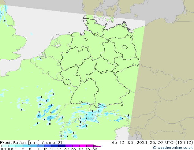 Niederschlag Arome 01 Mo 13.05.2024 00 UTC