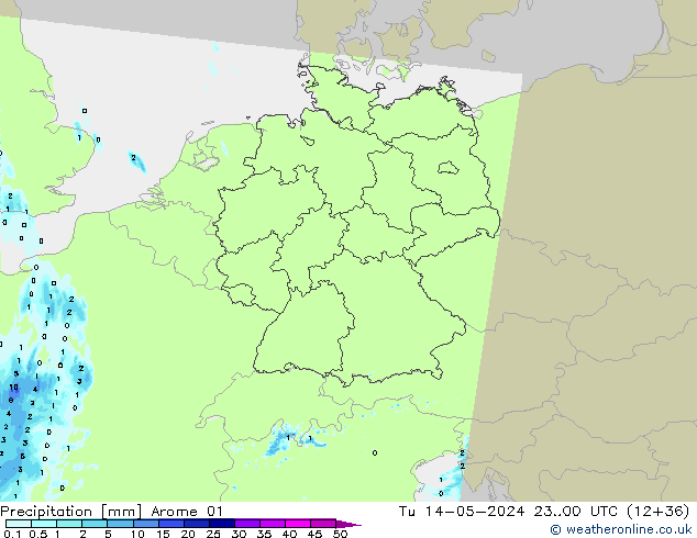 Neerslag Arome 01 di 14.05.2024 00 UTC