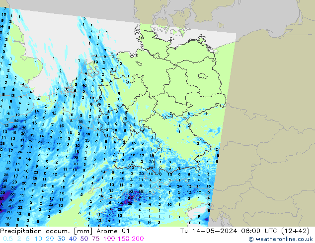 Precipitation accum. Arome 01 Ter 14.05.2024 06 UTC
