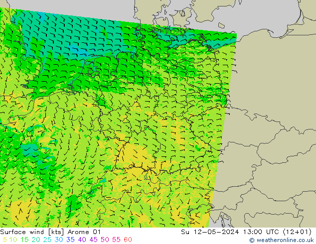 风 10 米 Arome 01 星期日 12.05.2024 13 UTC