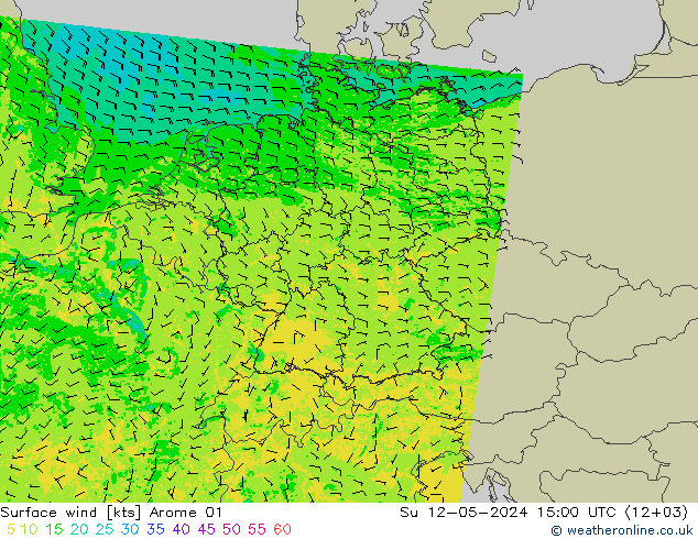 风 10 米 Arome 01 星期日 12.05.2024 15 UTC