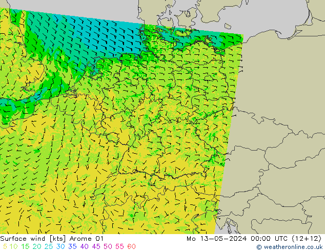 Surface wind Arome 01 Mo 13.05.2024 00 UTC