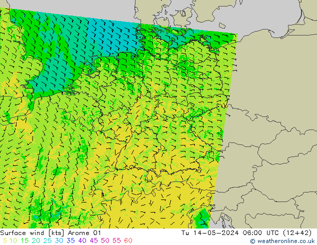 Wind 10 m Arome 01 di 14.05.2024 06 UTC