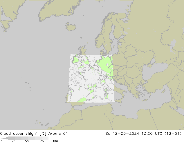 Bewolking (Hoog) Arome 01 zo 12.05.2024 13 UTC