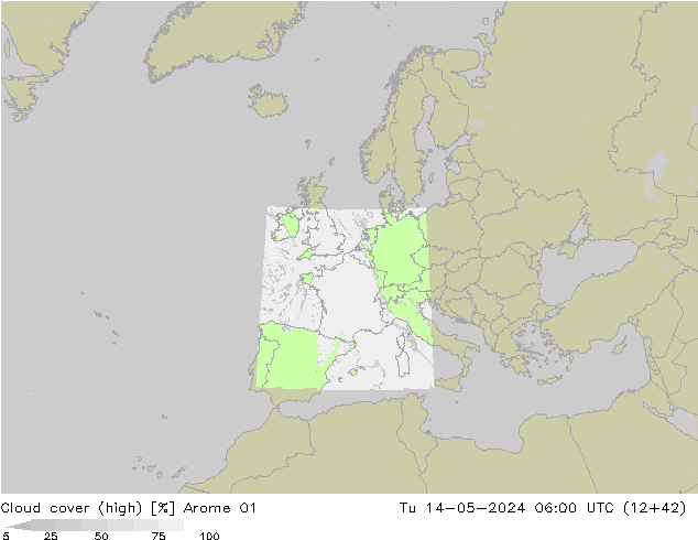 zachmurzenie (wysokie) Arome 01 wto. 14.05.2024 06 UTC