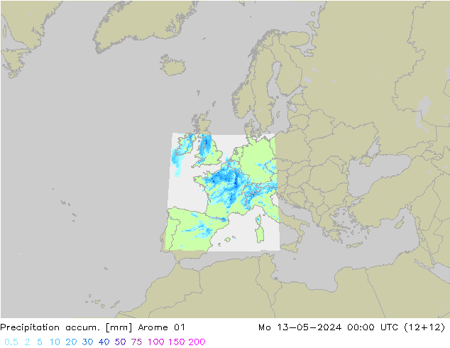 Precipitation accum. Arome 01 lun 13.05.2024 00 UTC