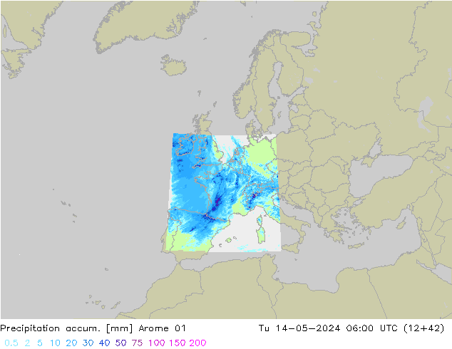 Precipitation accum. Arome 01 wto. 14.05.2024 06 UTC