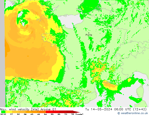 Windböen Arome 01 Di 14.05.2024 06 UTC