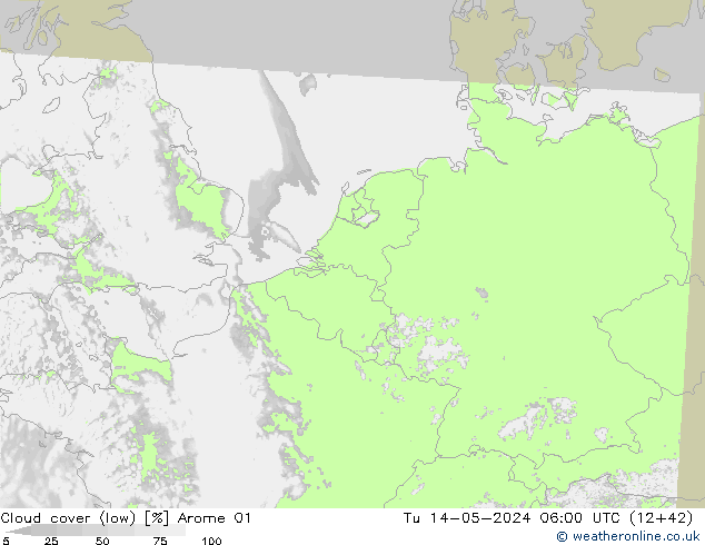 nízká oblaka Arome 01 Út 14.05.2024 06 UTC