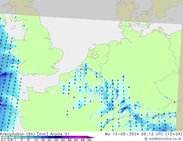 Precipitation (6h) Arome 01 Mo 13.05.2024 12 UTC