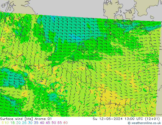 风 10 米 Arome 01 星期日 12.05.2024 13 UTC