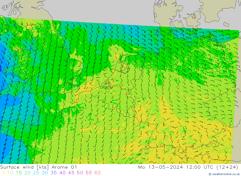 Surface wind Arome 01 Mo 13.05.2024 12 UTC