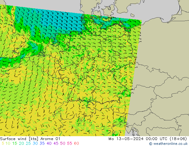 Surface wind Arome 01 Mo 13.05.2024 00 UTC