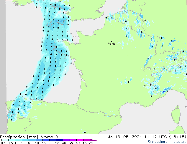 Precipitation Arome 01 Mo 13.05.2024 12 UTC