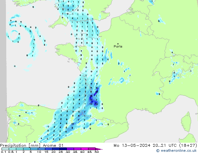 Precipitazione Arome 01 lun 13.05.2024 21 UTC
