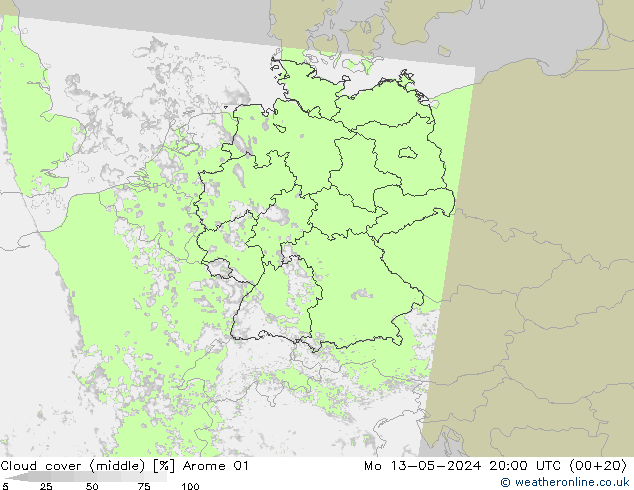 Nubi medie Arome 01 lun 13.05.2024 20 UTC