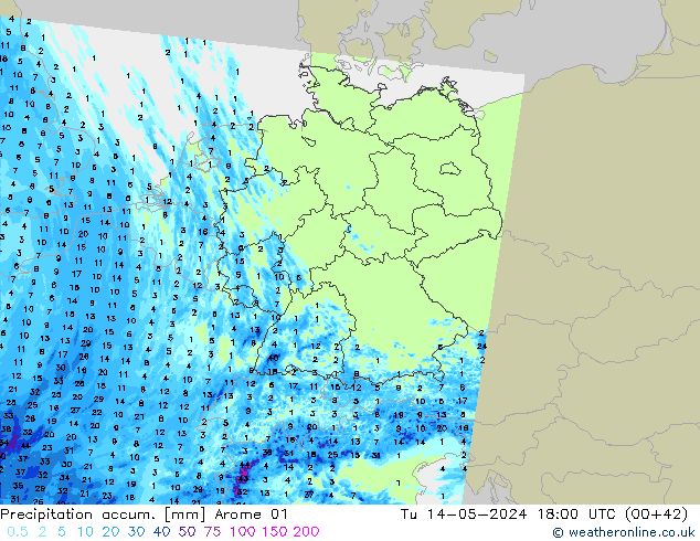 Precipitation accum. Arome 01  14.05.2024 18 UTC