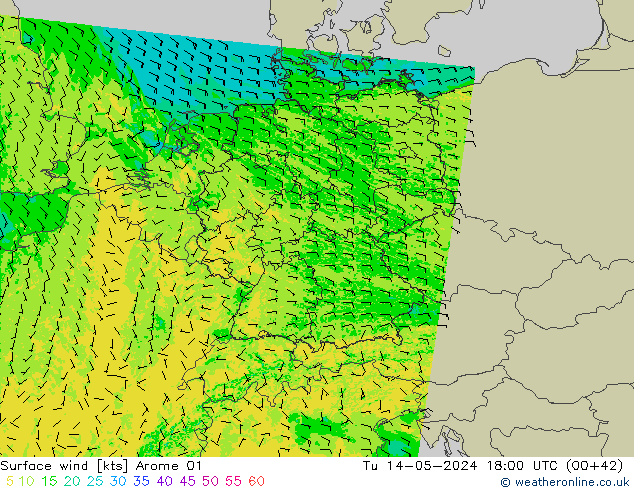 ветер 10 m Arome 01 вт 14.05.2024 18 UTC