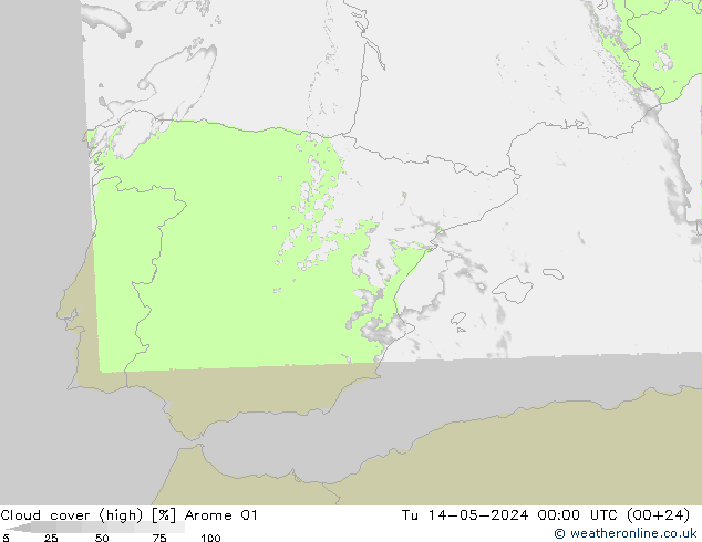 Nuages (élevé) Arome 01 mar 14.05.2024 00 UTC